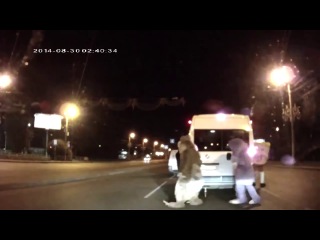 mickey mouse, sponge bob, luntik and belka beat up a driver in chelyabinsk